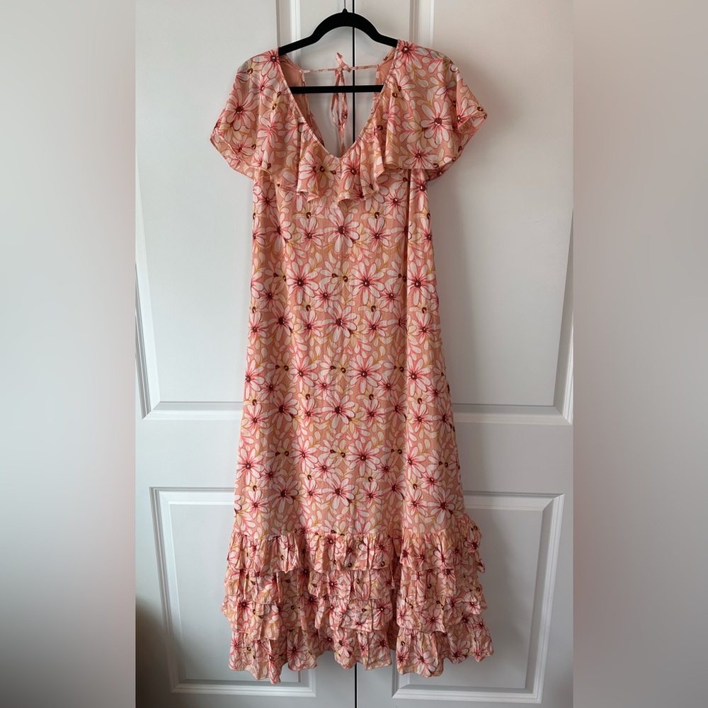 Sundress Women’s Ruffle Maxi Dress Floral Pink/Tan (Size XS/S)